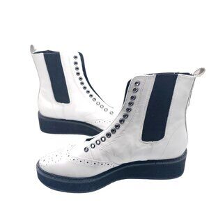 Shellys London Lily White LEATHER Lace-Up Chelsea Platform Combat Bootie Boot 36